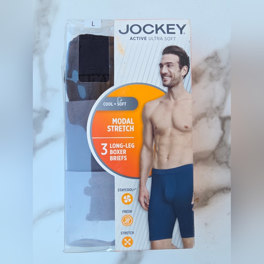 Jockey Active Ultra Soft Modal 9" Long Leg Boxer Brief - 3 Pack $36 Large Black